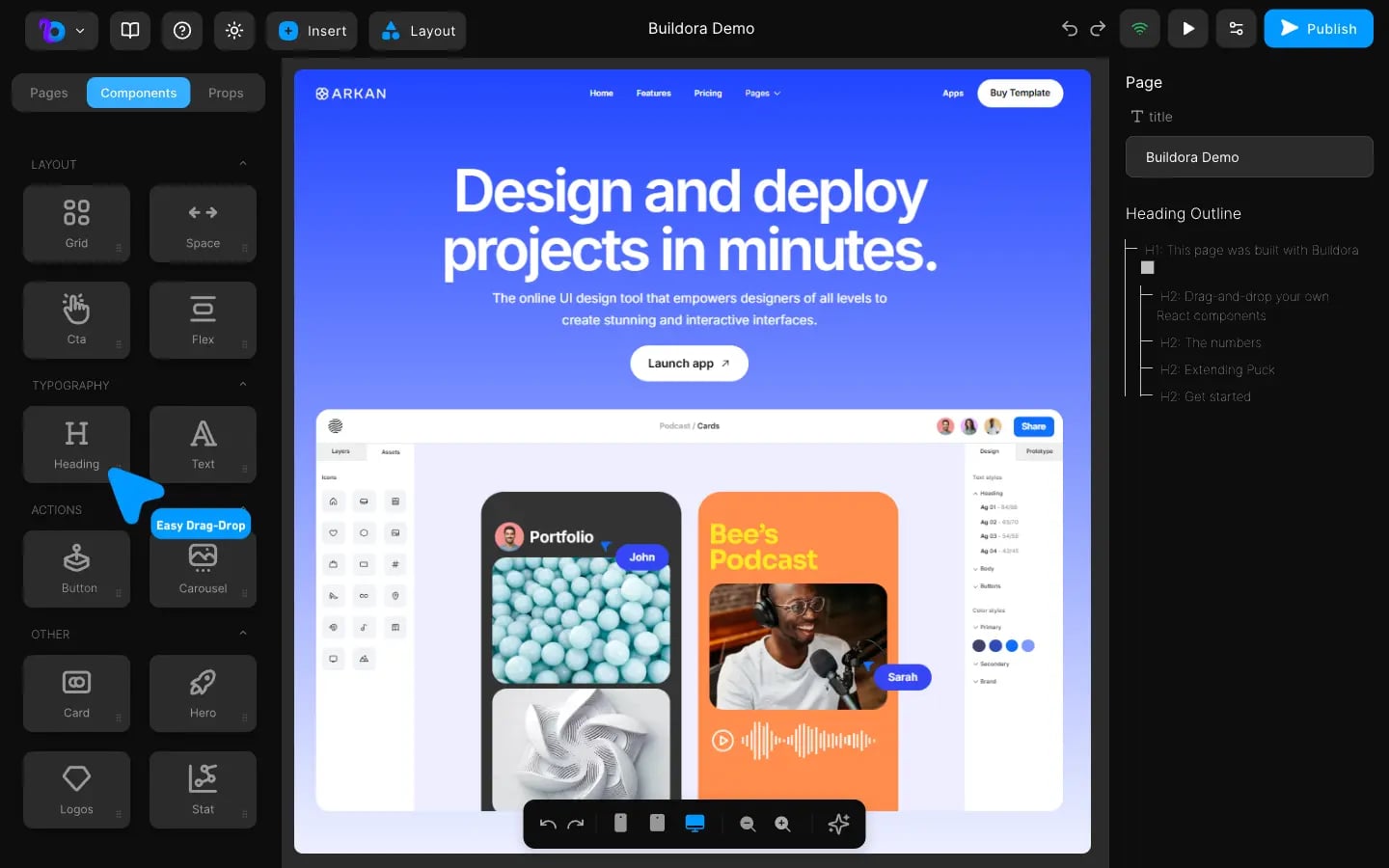 Website builder interface